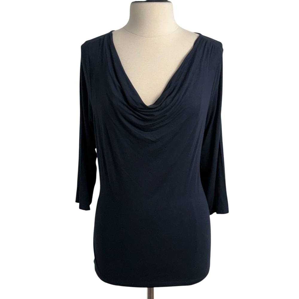 212 Collection Women's 3/4 Sleeves, Easywear Draped Cowl Neck Top, Navy, Size XL